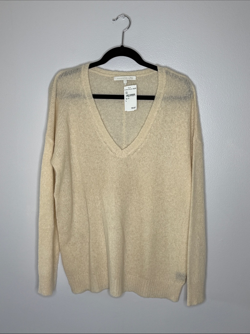 NakedCashmere Cream V-Neck Sweater Size Large NEW!
